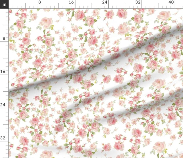 Fabric in Saint Colette June Roses in peony pink on white