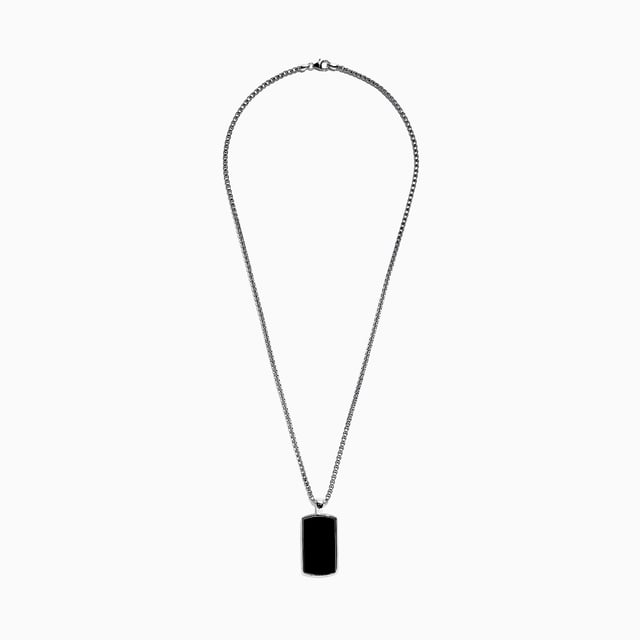 Men's Sterling Silver Black Agate Dog Tag Pendant
