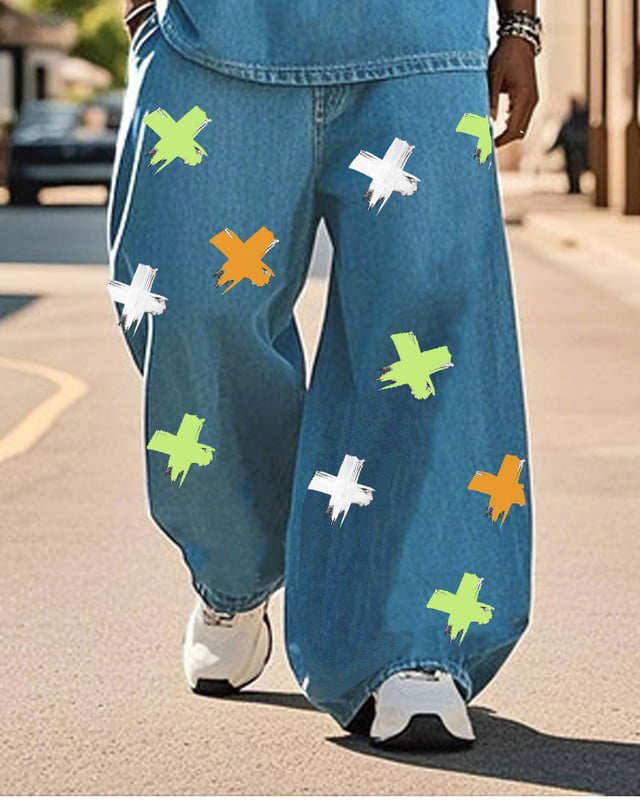 Plus Size Men-water Denim-so Rawy-xx English Print Suit