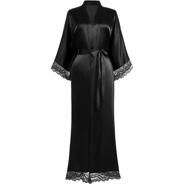 Womens 100% Silk Kimono With Lace Silk Robe