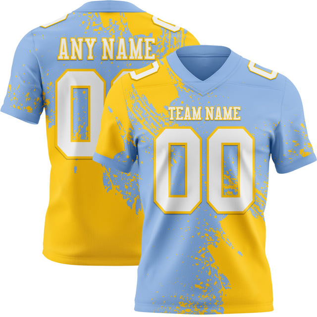 Custom Light Blue White-Yellow 3D Pattern Abstract Brush Stroke Mesh Authentic Football Jersey