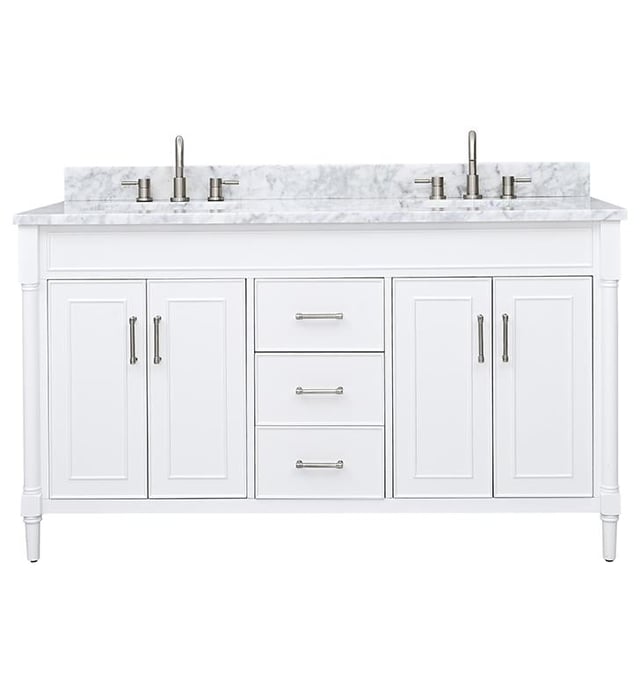 Avanity BRISTOL-VS61-WT-C Bristol 60" Freestanding Double Bathroom Vanity with Carrara White Marble Top and Sink in White