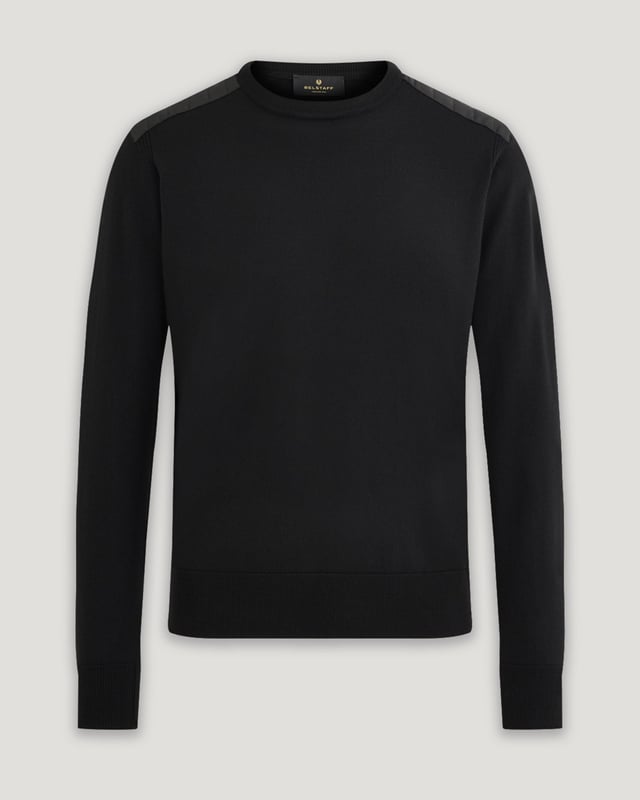 Men's Merino Wool Kerrigan Crewneck Jumper in Black | Belstaff UK