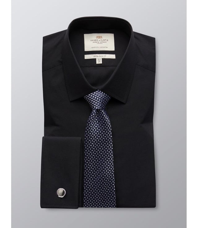 Men's Black Poplin Extra Slim Fit Shirt - French Cuff - Easy Iron