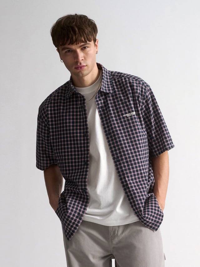 Men's Brooklyn Check Short Sleeve Shirt In Total Eclipse Check