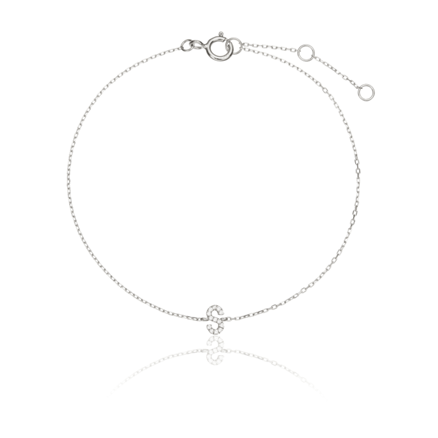 Silver Diamond Style Miniature Initial Letter Bracelet