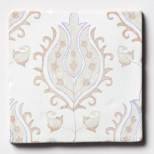 Vintage Linen Tulips Glossy  Glazed Terracotta Tile 6x6