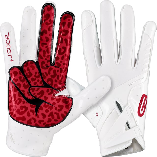 Grip Boost Peace Stealth 6 Boost Plus Youth Football Gloves - White/Crimson