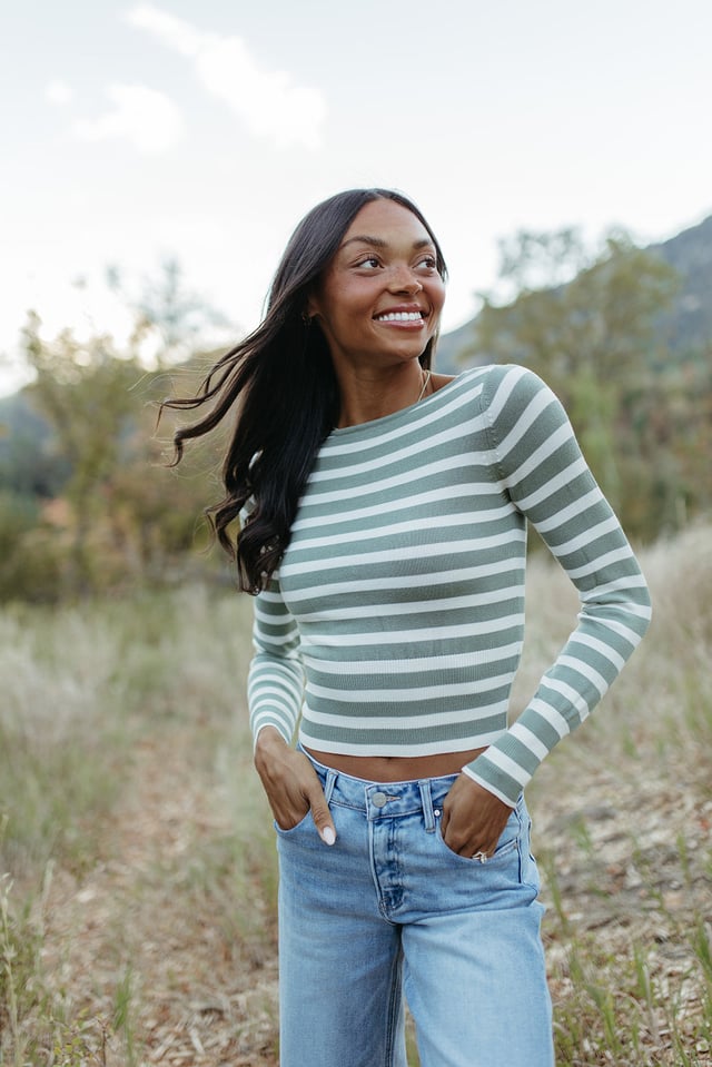 THE ADDISON STRIPED SWEATER IN OLIVE