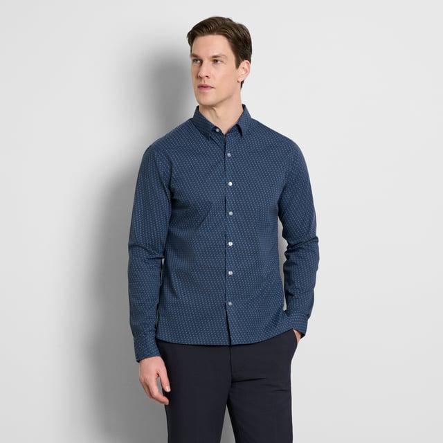 Cronbie Long Sleeve Stain Shield Shirt Herringbone Print - Slim Fit