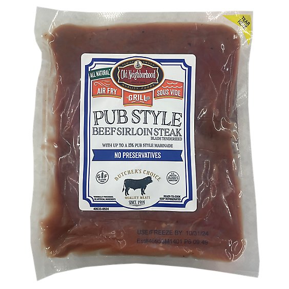 Old Neighborhood Steakhouse Marinated Sirloin Beef Tips Up To 15 percent Solution - Lb