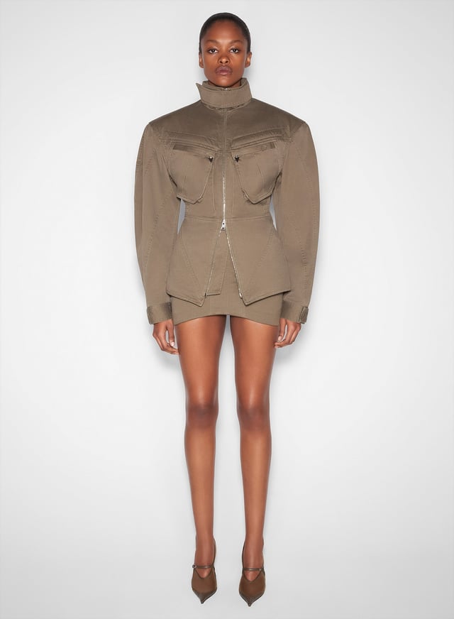 khaki tailored mini skirt