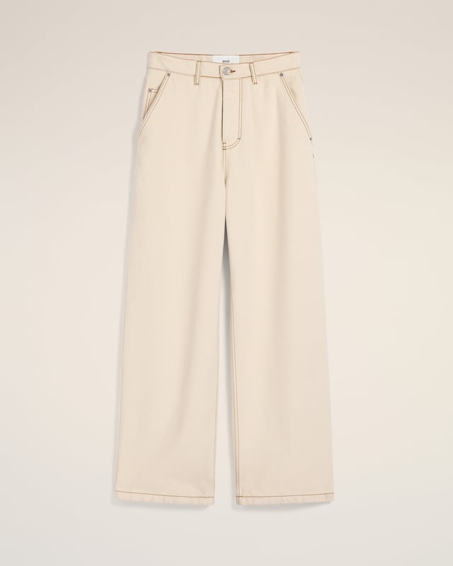 Beige Cotton Wide Fit Jeans
