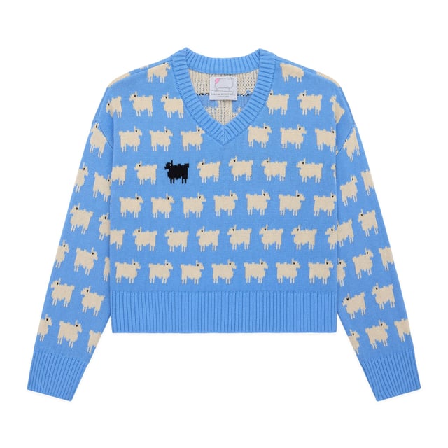 Warm & Wonderful Women's "Diana Edition" Cotton Linen V-Neck Sheep Sweater Blue