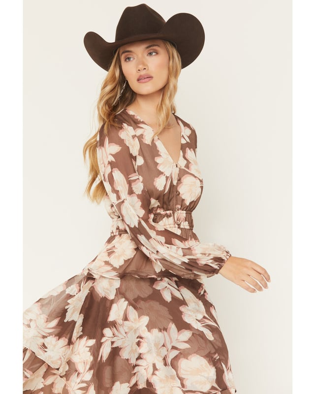 Product Name:  Shyanne Women's Floral Print Long Sleeve Chiffon Shirt