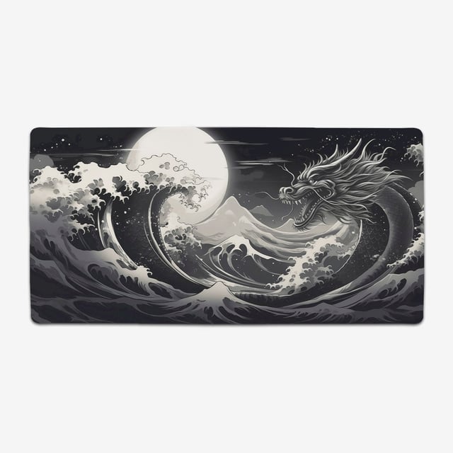 Black Japanese Dragon Extended Mousepad
