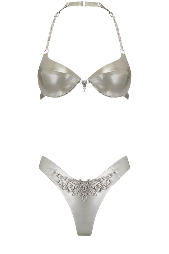 Gamma Tau Silver Latex Lingerie Set