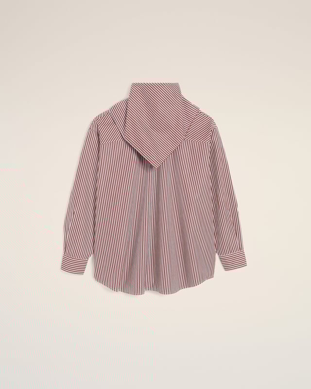 Burgundy Cotton Long Sleeves Striped Bandana Blouse