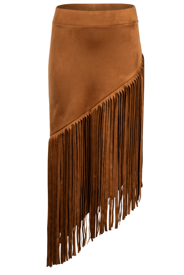 W.A.Y. Cognac Fringe Midi Skirt