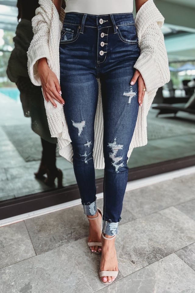 (PREORDER)KANCAN Chelsea Button Fly Distressed Jeans