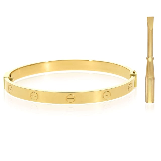 14K Real Gold 6mm Screw Pattern Bangle Bracelet w/ Screwdriver 6.25"-7"