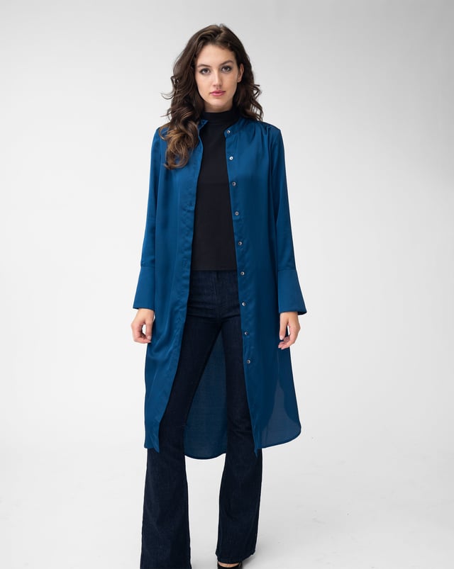 FINAL SALE - Longline Sapphire Button Front Tunic
