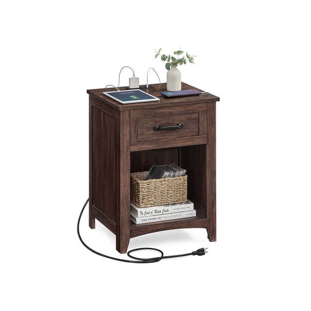 VASAGLE Nightstands with Charging Station and Open Compartment