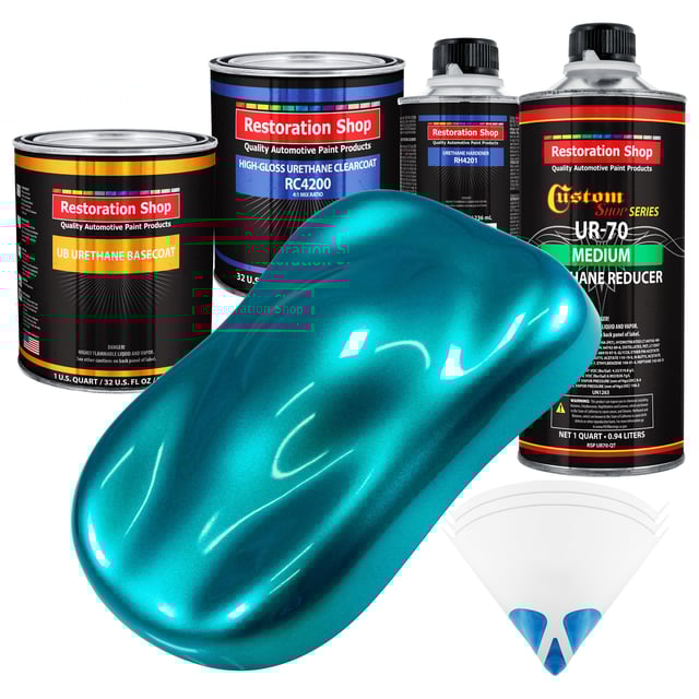 Teal Green Metallic - Urethane Basecoat with Clearcoat Auto Paint - Complete Medium Quart Paint Kit - Professional Gloss Automotive Car Truck Coating