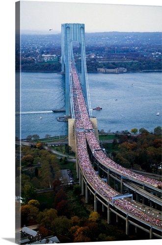 Aerial view of runners in the 1994 New York City Marathon Stretched Canvas Print