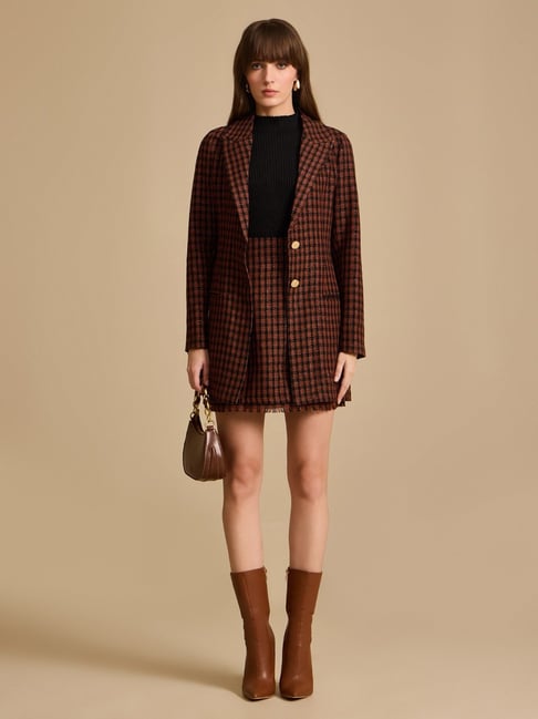 Kazo Brown Checks Overcoat