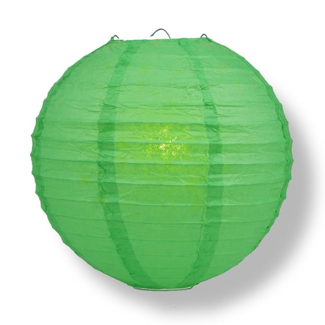 16" Emerald Green Round Paper Lantern, Even Ribbing, Chinese Hanging Wedding & Party Decoration