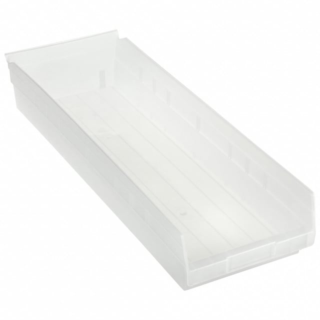 AKRO-MILS Shelf Bin: 23 5/8 in Overall Lg, 8 3/8 in x 4 in, Clear, Nestable, Label Holders