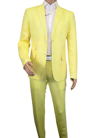 Men Premium 100% Linen Cocktail Suit by INSERCH Breathable and cool SU880 Yellow