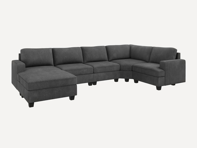 HONBAY 6-Piece Corduroy Modular Sectional With Storage Ottoman