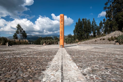 "Monument marks the point through which the equator passes, Cayambe,...