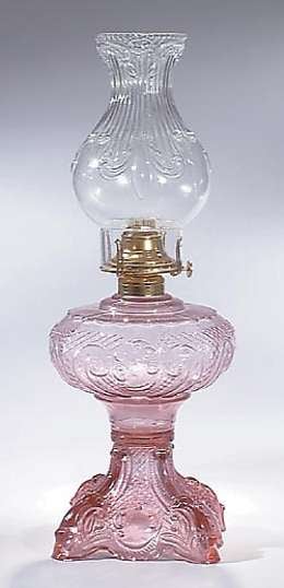 Princess Feather Pattern Complete Kerosene Lamp, Choice of Color for Glass Base (67500C)