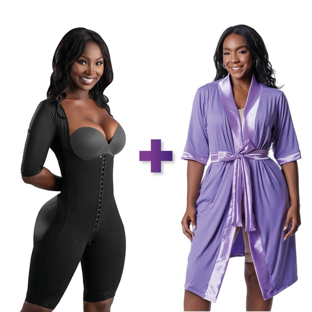 BBL & Lipo | Stage 1 Faja Colombiana Post Surgery | With Sleeves + Post Surgery Recovery Night Gown Robe with Drain Pockets | ¾ Sleeves