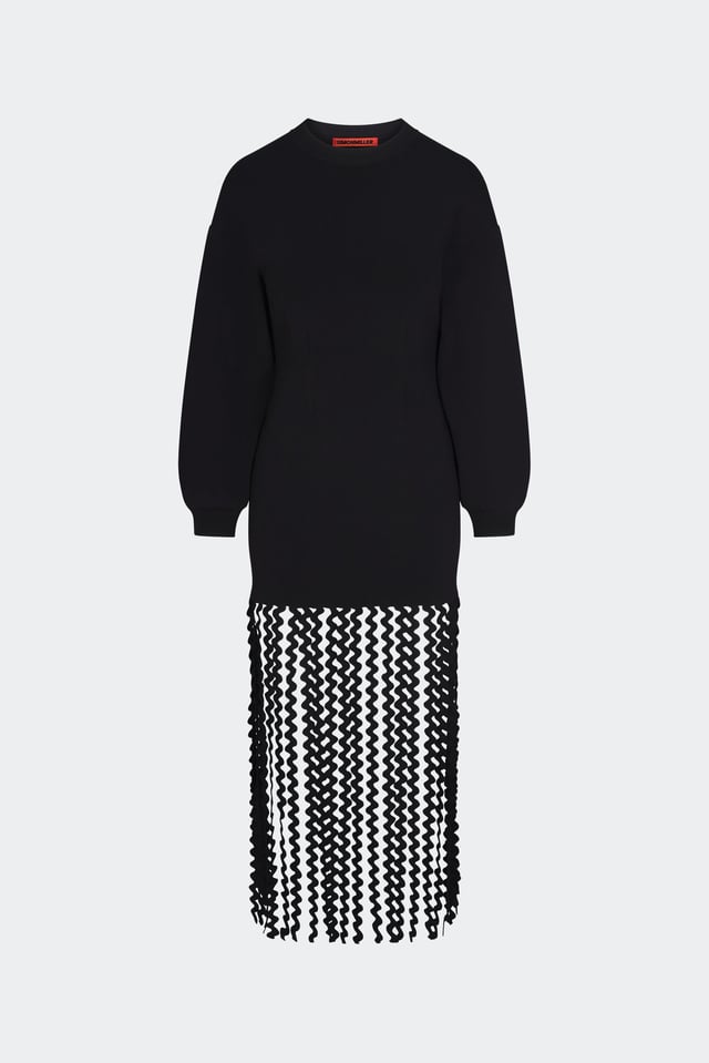 Wallis Knit Fringe Dress in Black