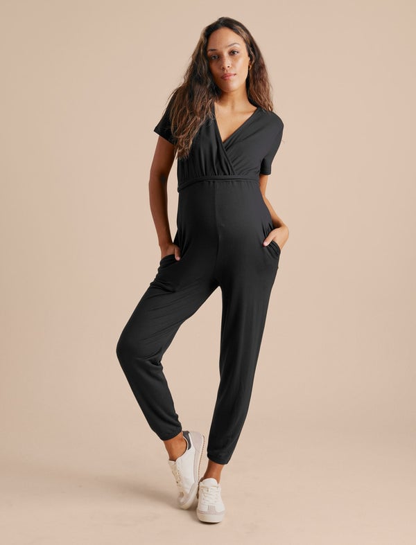 Short Sleeve French Terry Super Soft Maternity Jumpsuit