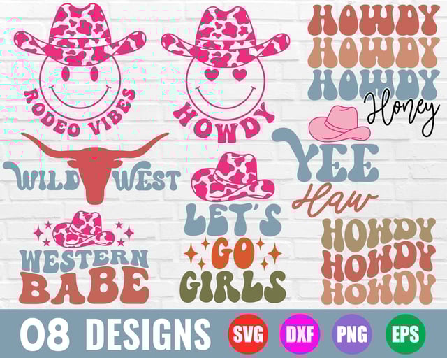 Retro Western SVG Bundle, Howdy SVG, Cowboy Smiley Face SVG, Cowboy SVG, Cowgirl SVG, Western Quote SVG, Western SVG, Western PNG