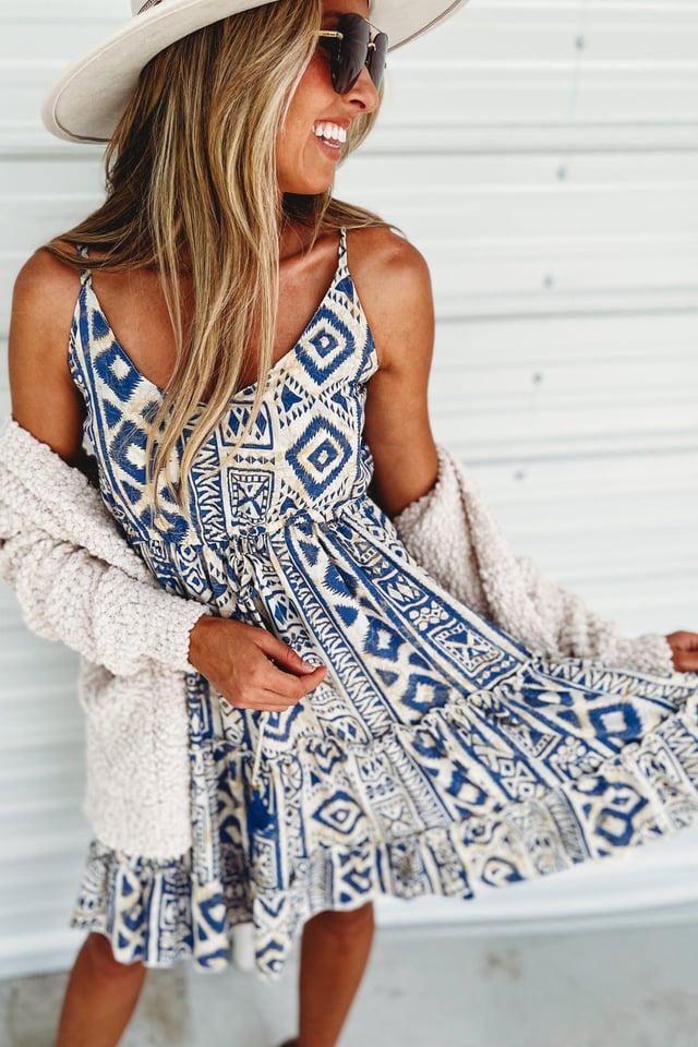 Mystic Mirage Blue Tiered Dress