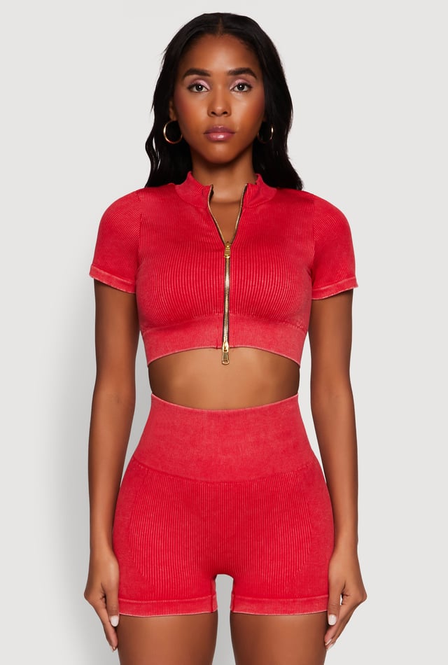 Daisy Seamless Double Zip Front Crop Top