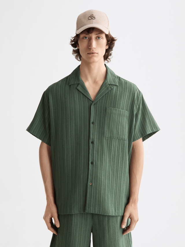Tonal-Striped Short-Sleeved Shirt