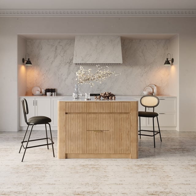 51" Sintered Stone Top Solid Wood Kitchen Island with Storage Whitewash