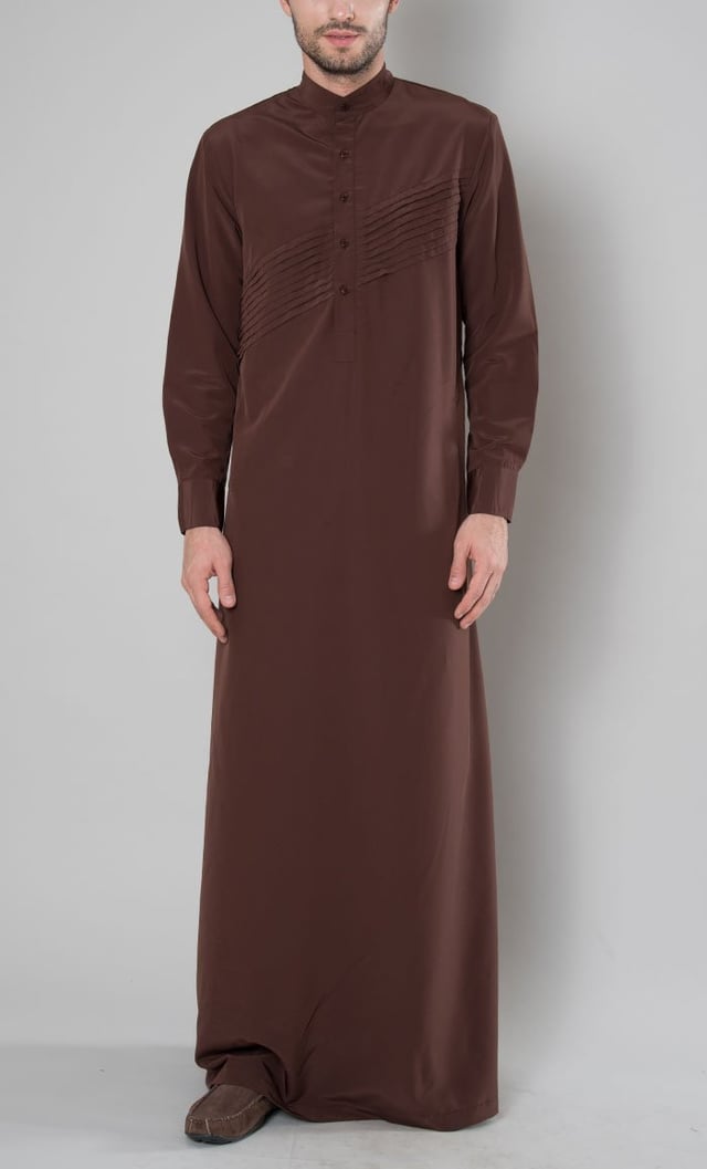 Pleated Accent Thobe- Brown -Final Sale