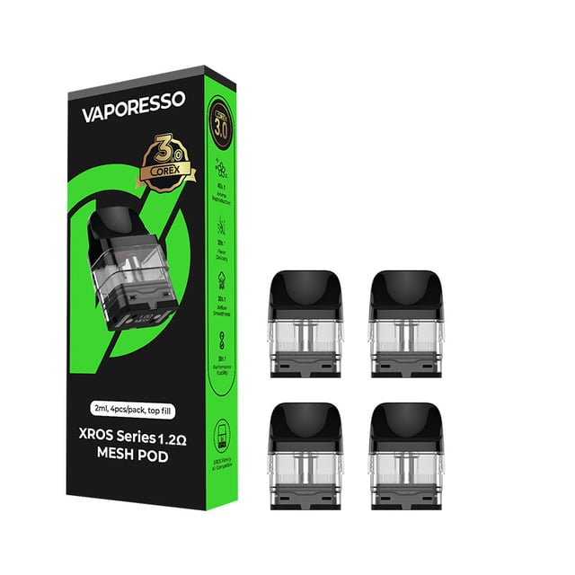 Vaporesso Xros Series Corex 3.0 Pod Cartridge for Xros 5/ Xros 5 MINI/ Xros / Xros 2 / Xros Mini / Xros 3 / Xros 3 Mini / Xros Nano / Xros 3 Nano / Xros Pro / Xros Cube / Xros 4 / Xros 4 Mini/Xros 4 Nano 2ml / 3ml (4pcs/pack)