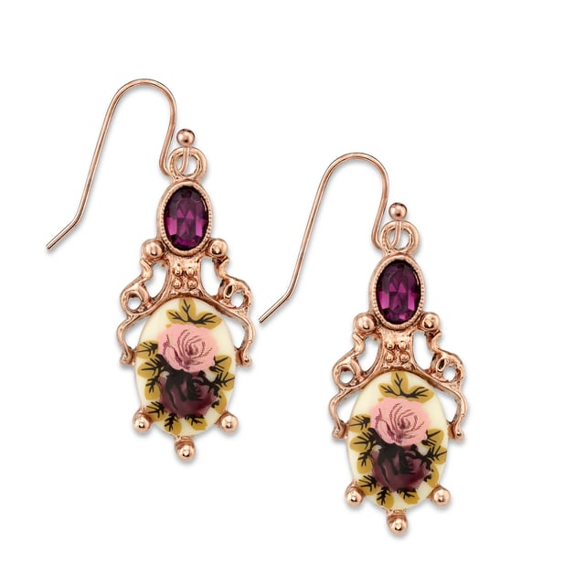 Victorian Inspired Rose Print Drop Earrings