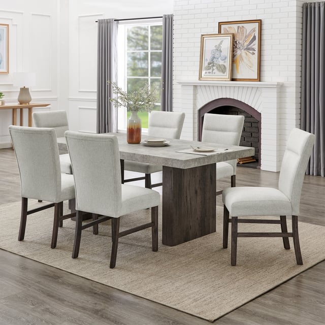 Roundhill Furniture Sorlen Modern 7-Piece Dining Set, 3D Faux Concrete Table with 6 Chairs