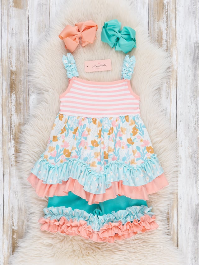 Striped Peony Garden Ruffle Outfit