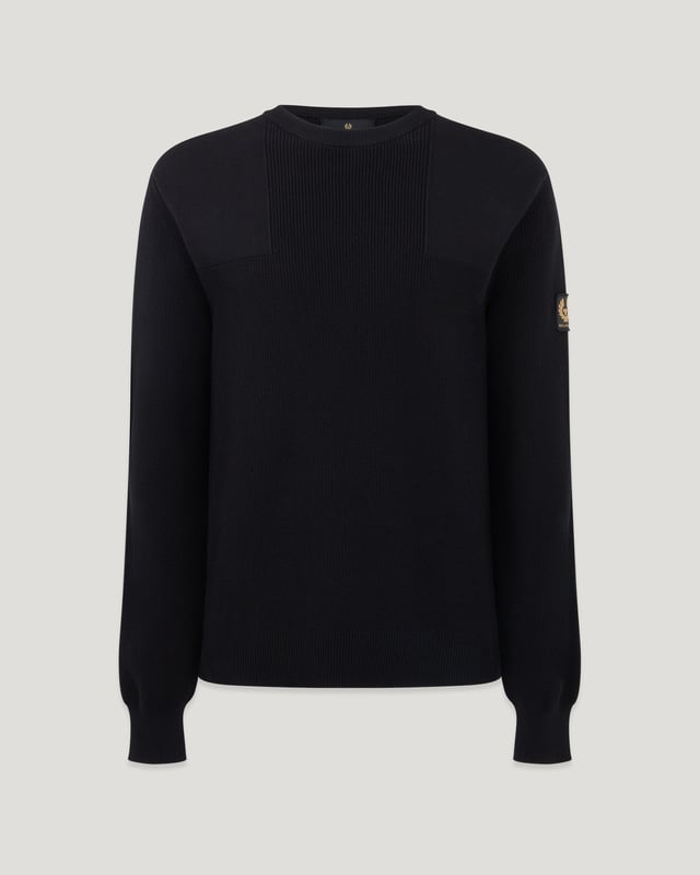 Men's Organic Cotton Commander Crewneck Jumper in Black | Belstaff UK